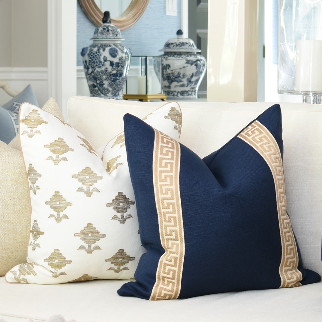 Throw Pillow: Embroidered Pattern Greek Key Motif Accent