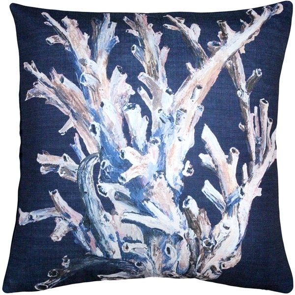 Throw Pillow: Painterly Style Navy Coral Throw Pillow