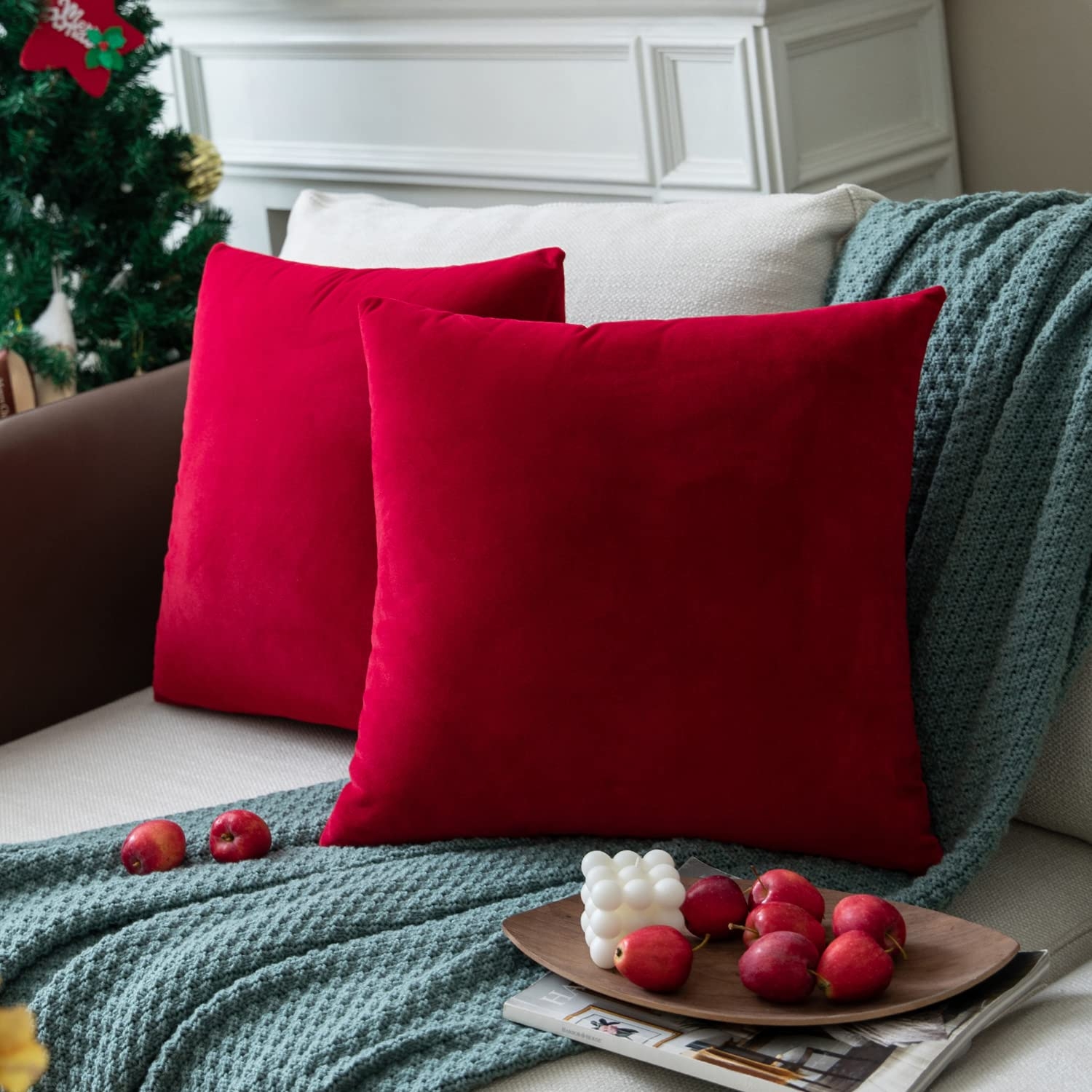 Throw Pillow Set Bright Primary Velvet Soft Accent Case