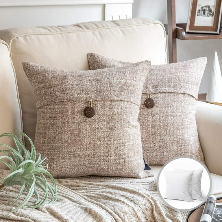 Throw Pillow: Single Button Accent Linen Envelope Fold Set