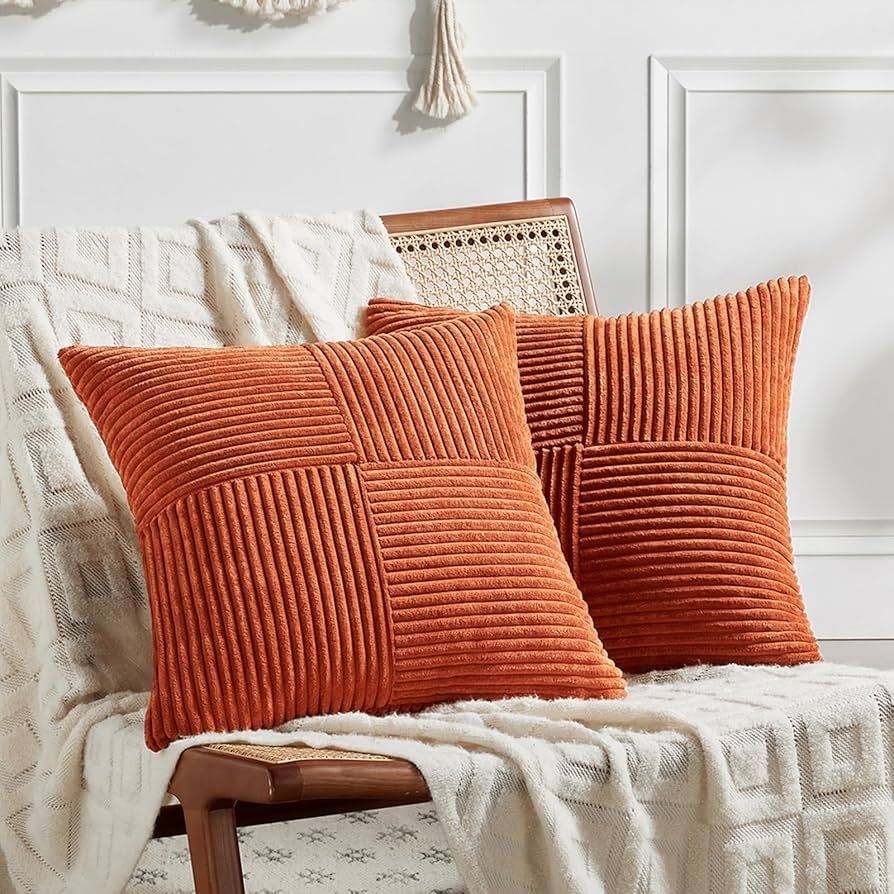 Throw Pillow Terracotta Patchwork Ribbing Corduroy