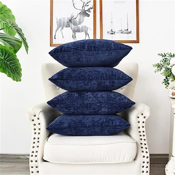 Throw Pillows Chenille Texture Navy Blue Hue Set of 4