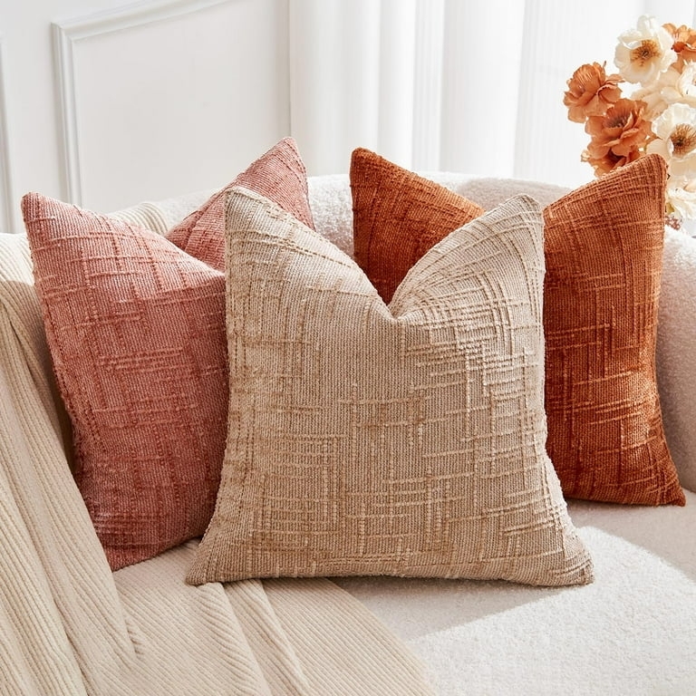 Throw Pillows Grid Weave Texture Tonal Earthy Set