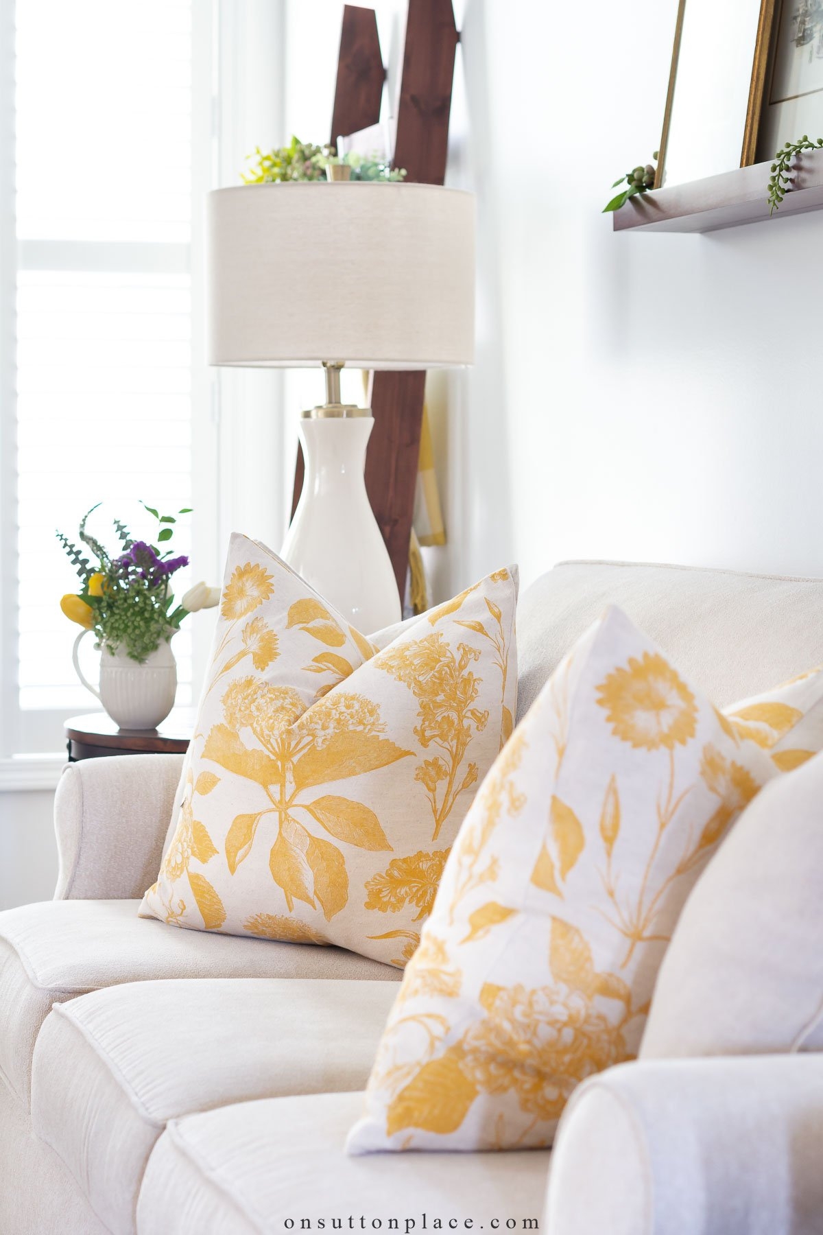 Throw Pillows: Mustard Floral Pattern Botanical Print Set