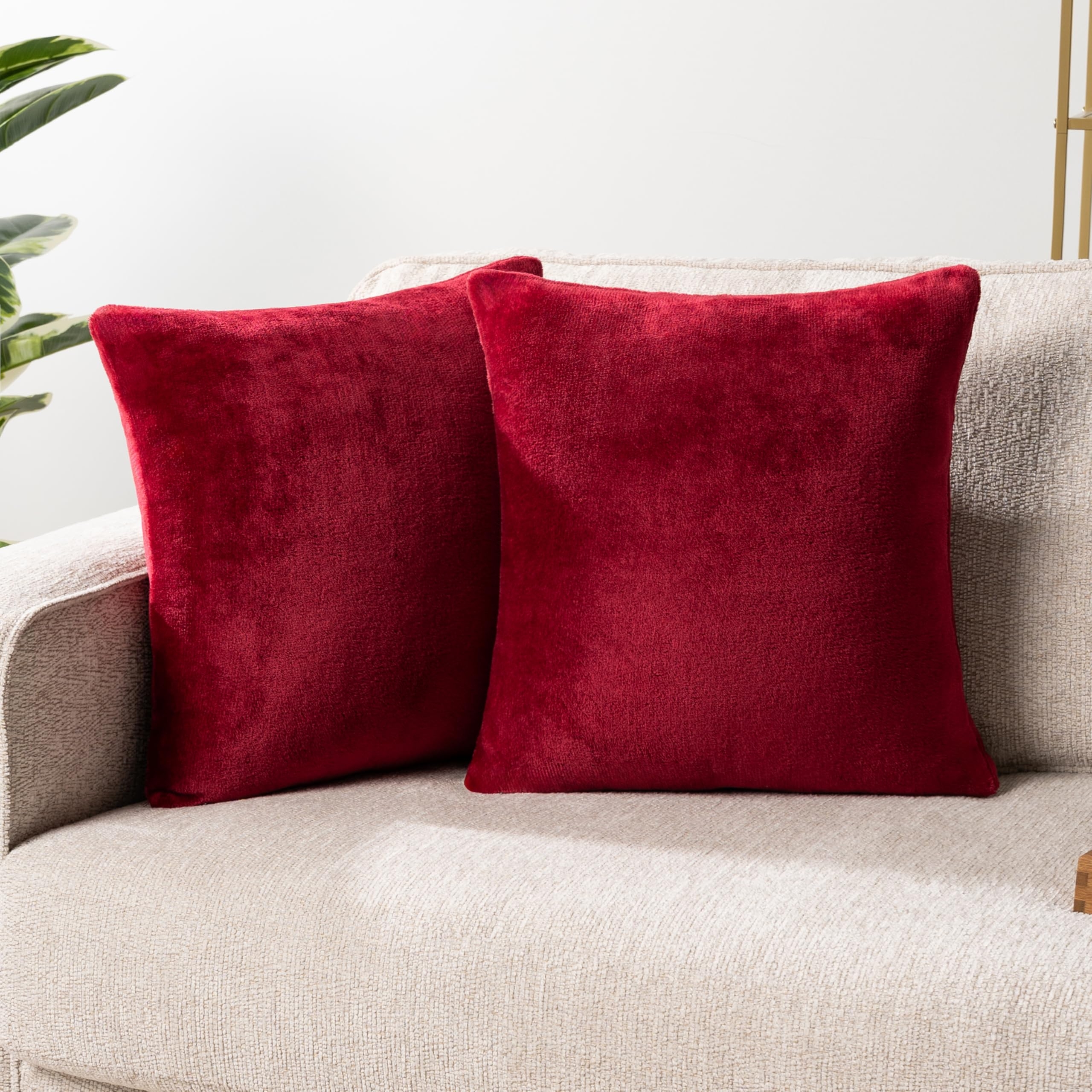 Throw Pillows Set of Two Maroon Velvet Style Covers