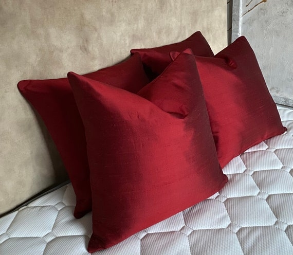 Throw Pillows Slubbed Silk Like Deep Ruby Red Texture