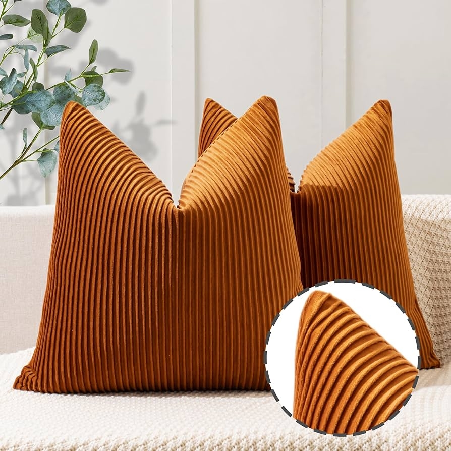 Throw Pillows Terracotta Velvet Vertical Pleated Ribs