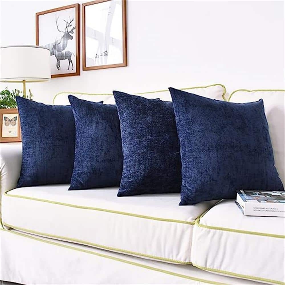 Throw Pillows Textured Chenille Pack of 4 Blue Accents
