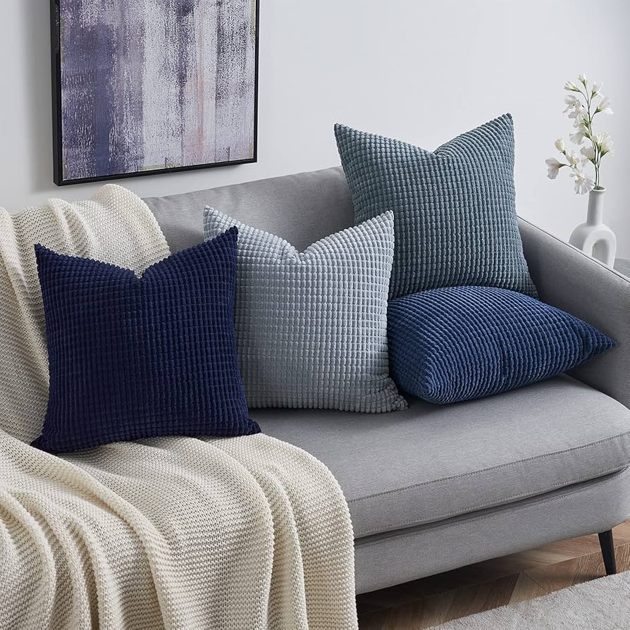 Throw Pillows Tonal Blue Palette Mixed Corduroy Set