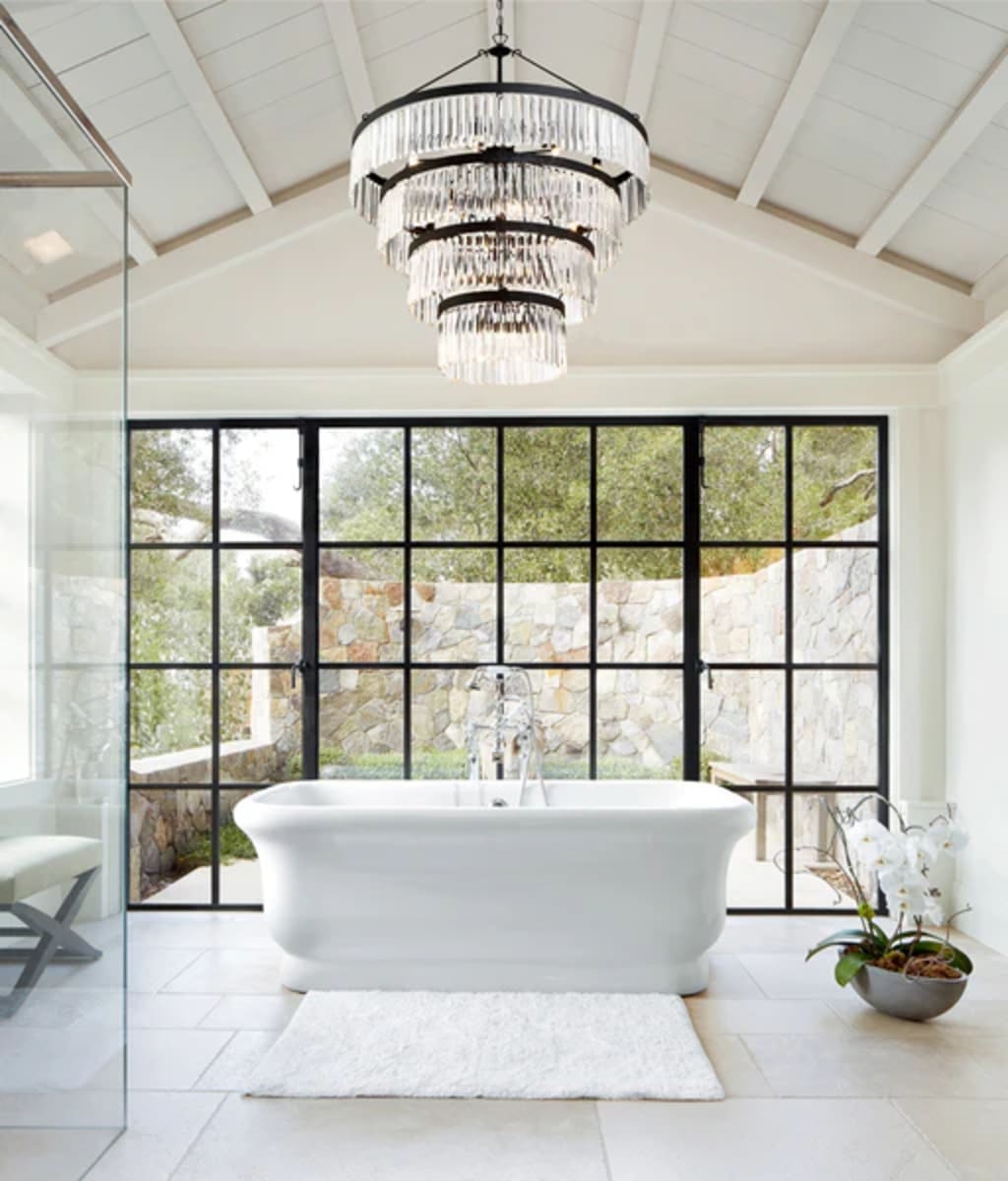 Tiered Chandelier with Vaulted Beam Ceiling Crystal Lighting