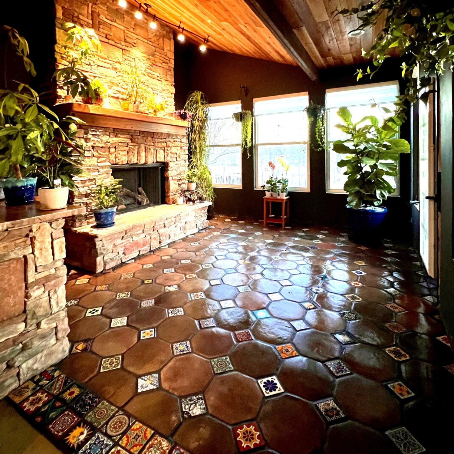 Tile Flooring Octagon Terracotta and Talavera Inserts