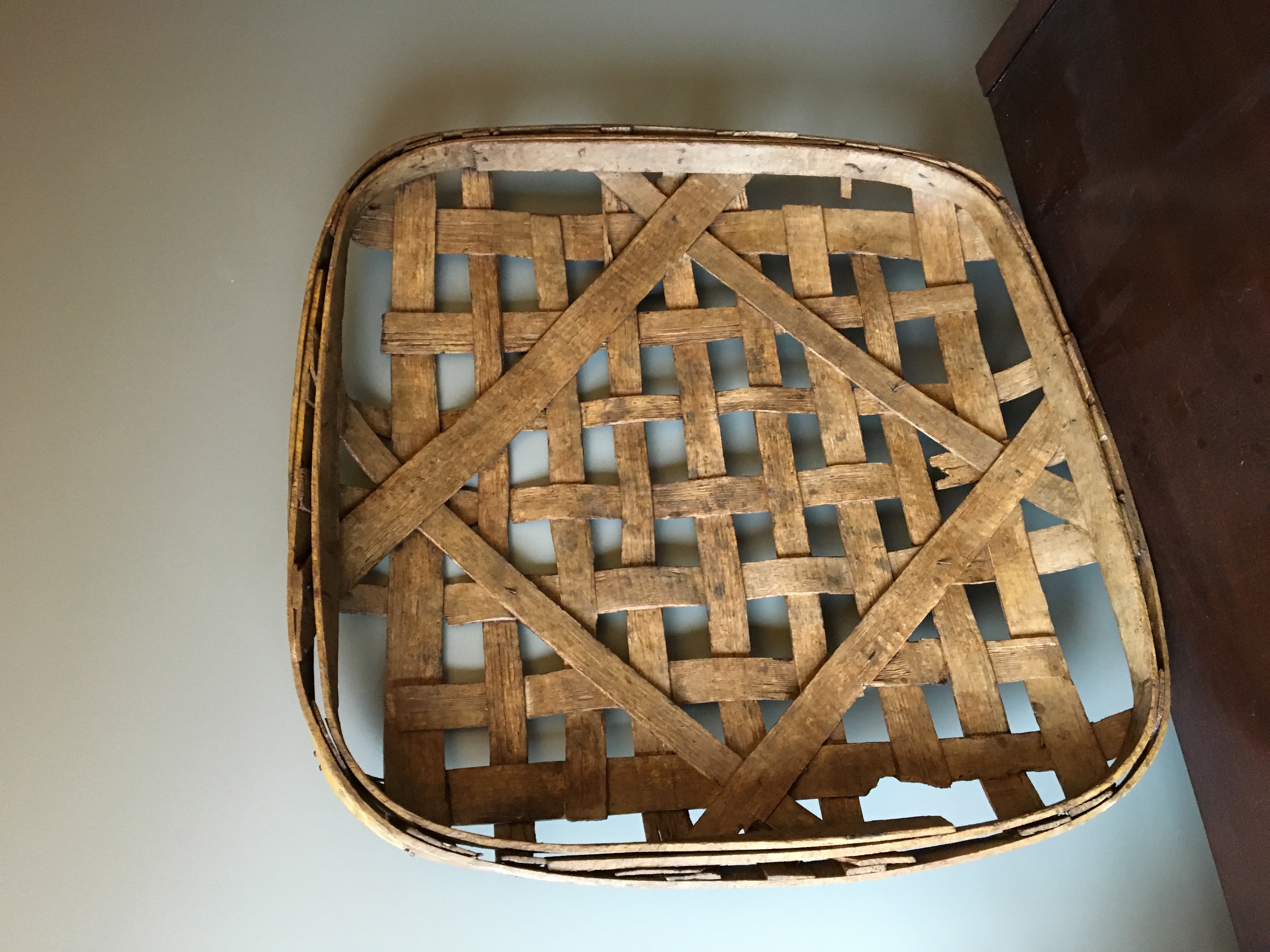 Tobacco Basket Open Lattice Weave Diagonal Crossbars