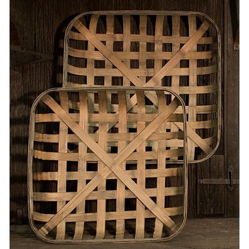 Tobacco Basket Square Frame X-Brace Wood Lattice Tray