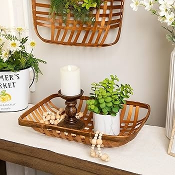 Tobacco Basket Wall Mountable Wood Bead Garland Tray