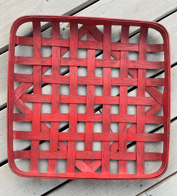 Tobacco Basket Weathered Red Square Lattice Tray