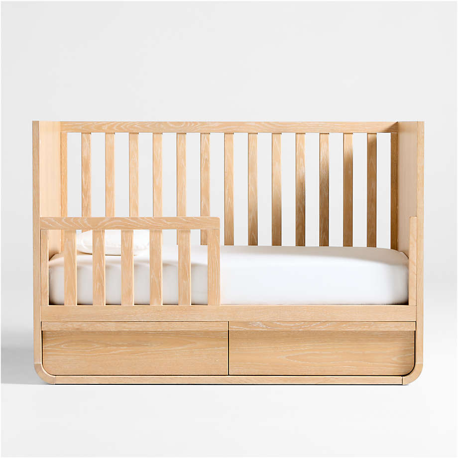 Toddler Bed Natural Oak Wood Guard Rail Oak Storage Solution