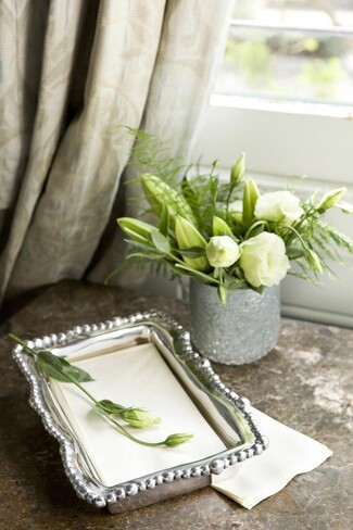 Towel Holder Organic Pearl Rim Beaded Silver Vanity Tray