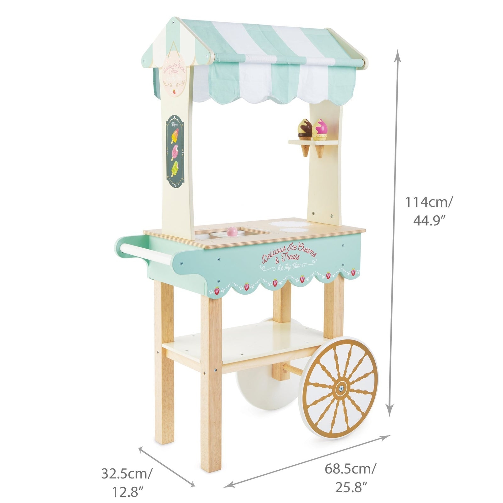 Toy Ice Cream Trolley: Decorative Spoke Wheel and Mint Trim