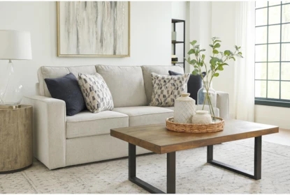 Track Arm Sofa with Three Over Two Seating in Neutral Fabric