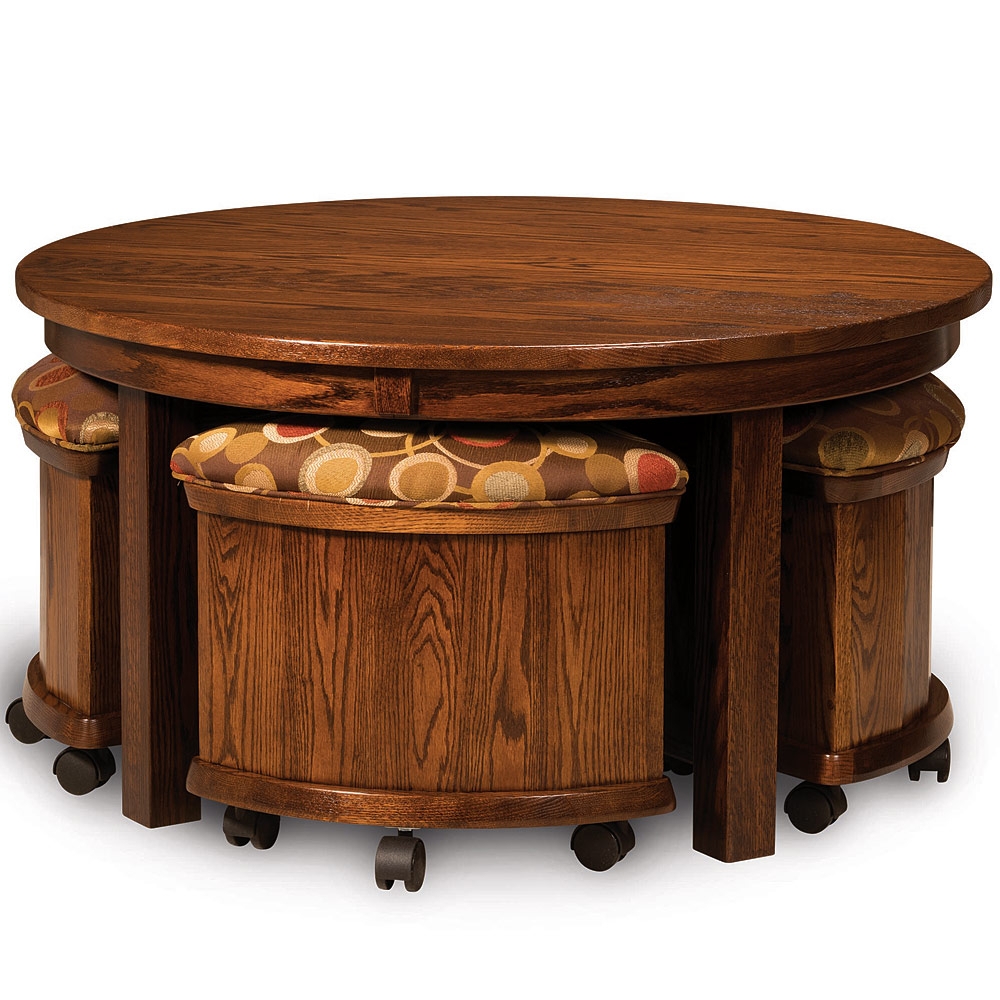 Traditional Coffee Table Set with Rolling Stool Casters