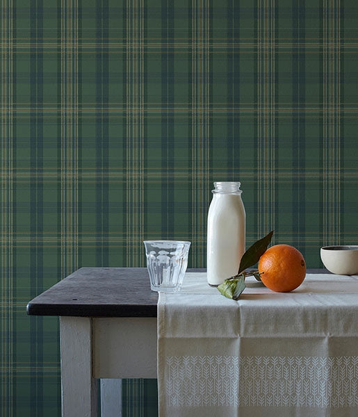Traditional Tartan Wallpaper Forest Green Farmhouse
