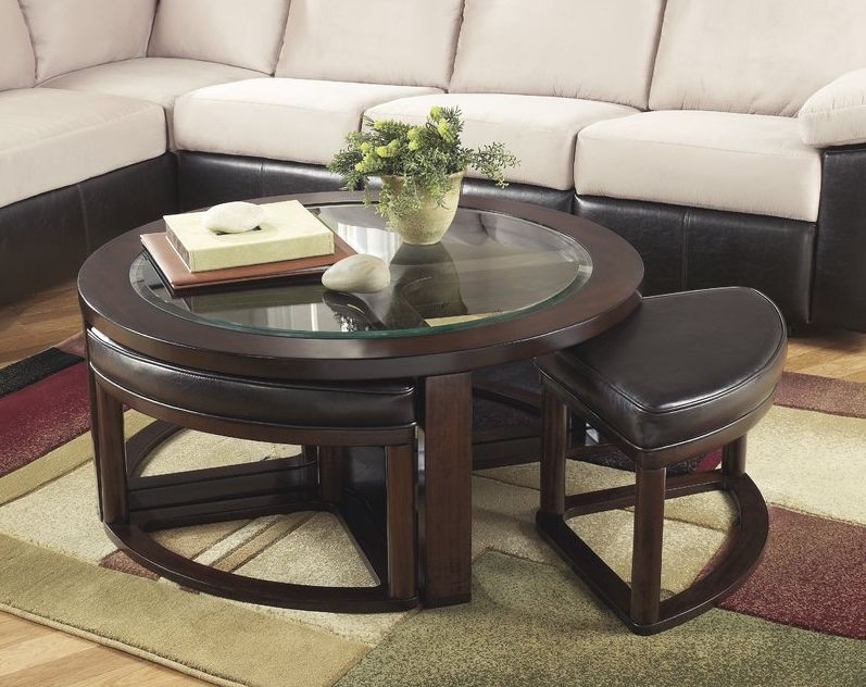 Transitional Coffee Table Set featuring Glass Inlay Seats