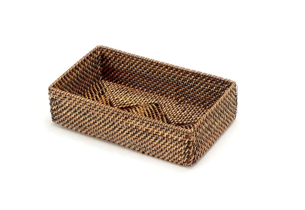 Tray Diagonal Weave Walnut Rattan Handwoven Dark Storage