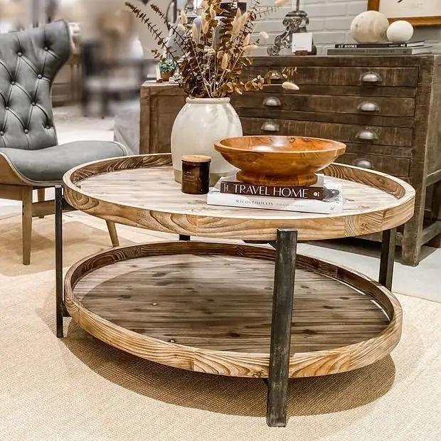Tray Top Coffee Table with Raised Edges and Two Tier Storage