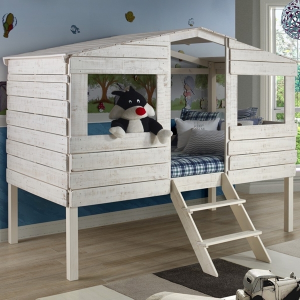Tree House Loft Bed: Shiplap Walls & Low Cabin Loft Bed
