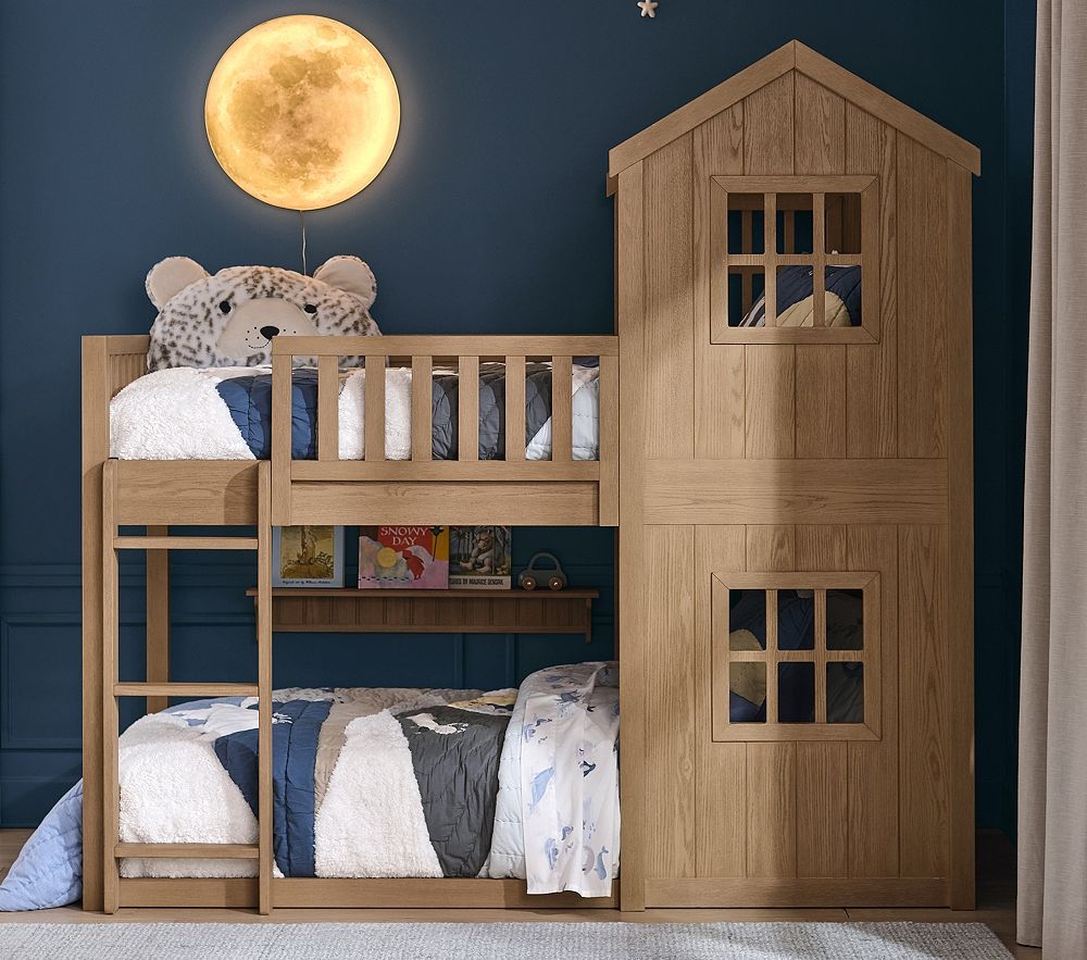 Treehouse Bunk Bed: House Shaped Tower & Low Profile Twin Bunk