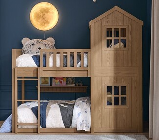 Treehouse Bunk Bed: House Shaped Tower & Low Profile Twin Bunk