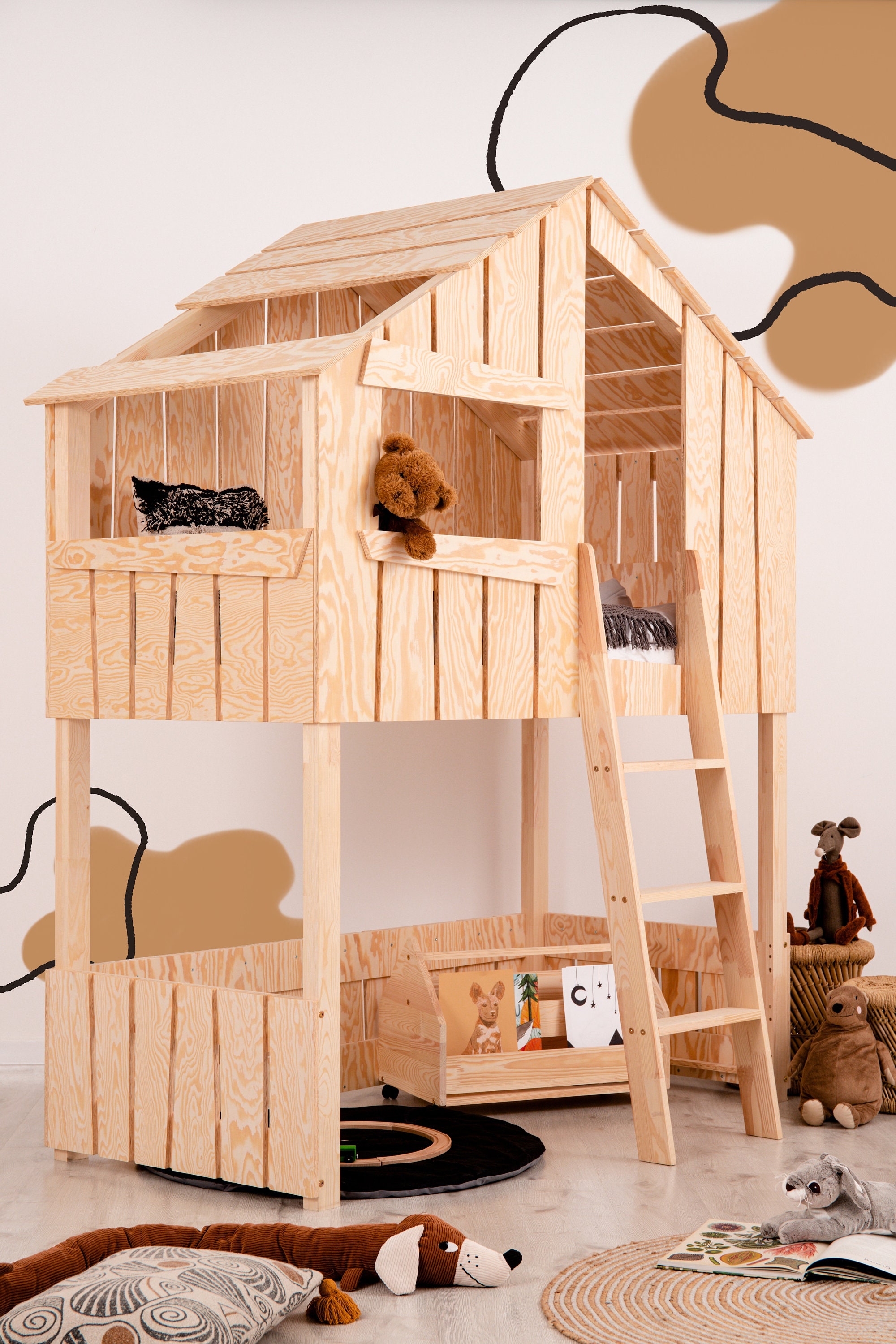 Treehouse Loft Bed: Play Nook & Scandi Kids Playhouse Bed