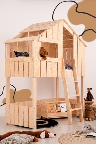 Treehouse Loft Bed: Play Nook & Scandi Kids Playhouse Bed