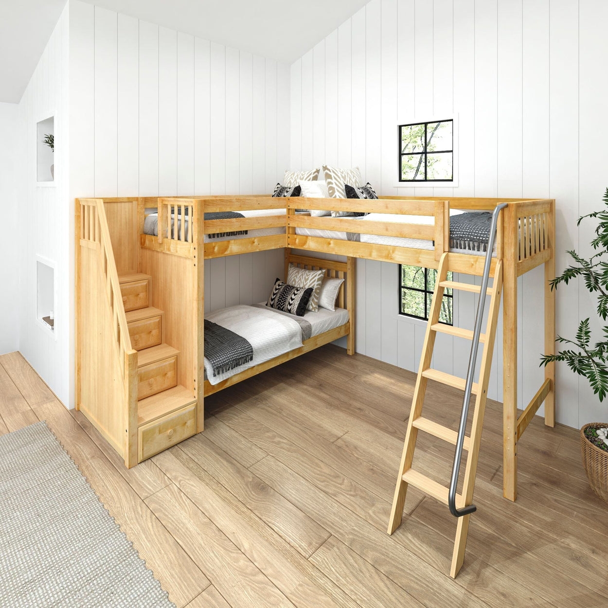 Triple Loft Bunk: L-shaped Corner Space Saving Corner Bunk