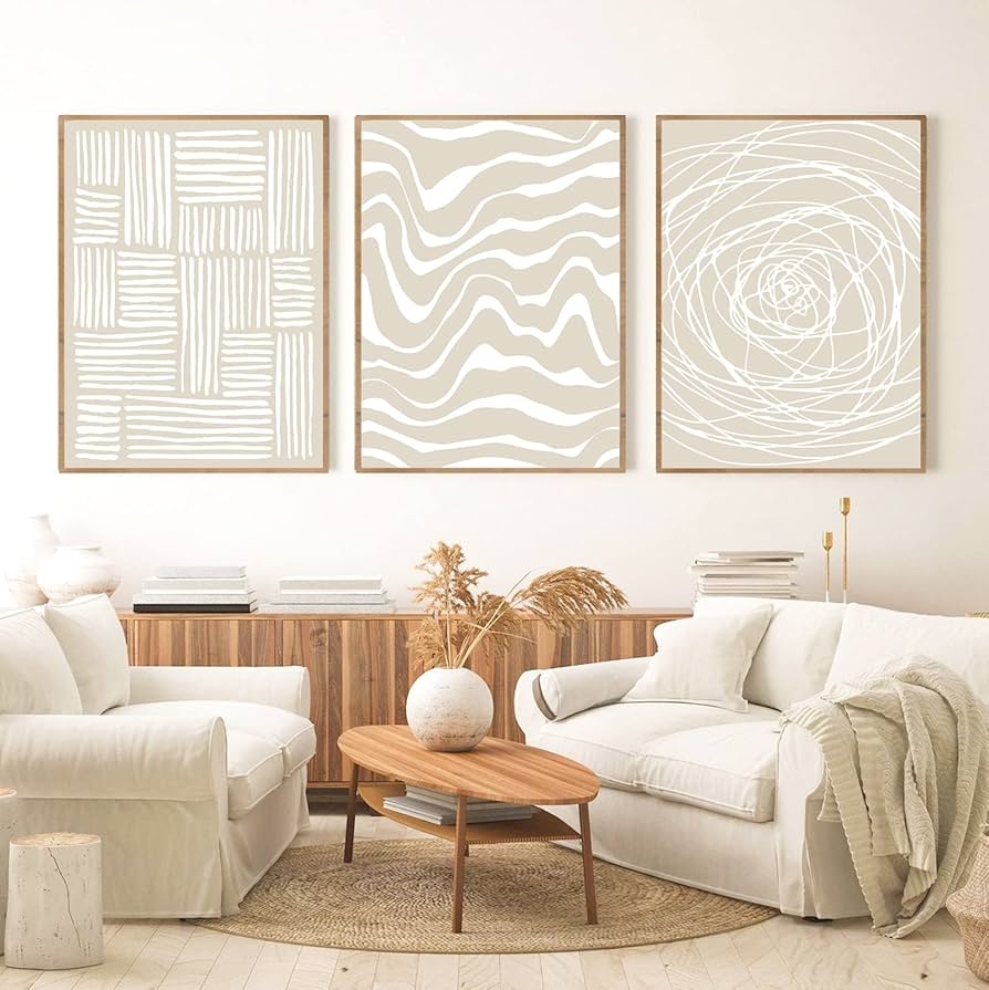Triptych Wall Art: Beige Neutral Line Art Prints on Canvas
