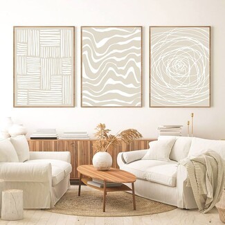 Triptych Wall Art: Beige Neutral Line Art Prints on Canvas