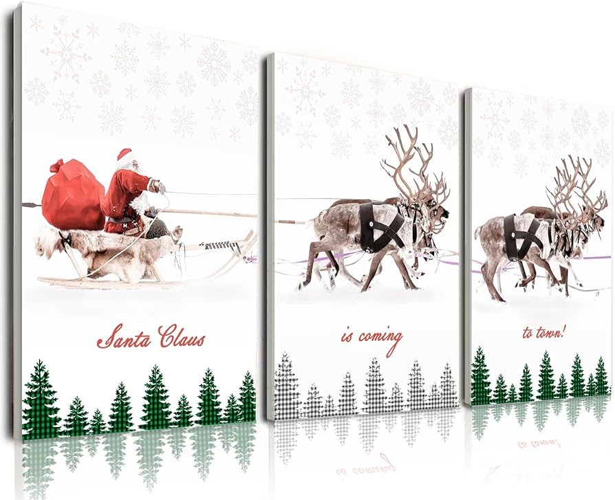 Triptych Wall Art Buffalo Plaid Trees Christmas Canvas Set