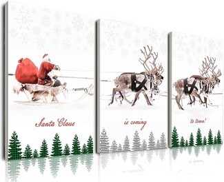 Triptych Wall Art Buffalo Plaid Trees Christmas Canvas Set