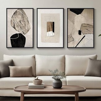 Triptych Wall Art: Organic Stone Motif Abstract Art Set