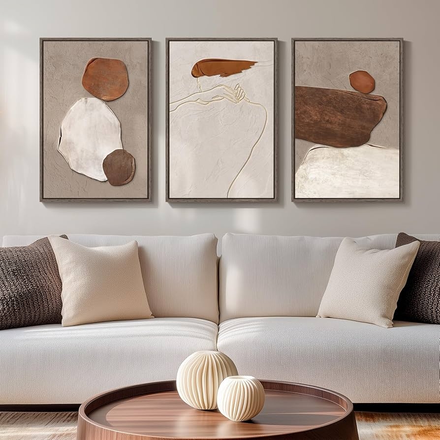 Triptych Wall Art: Plaster Effect Background Earth Tones