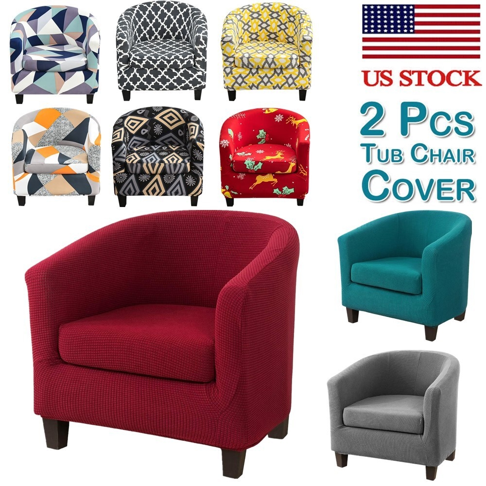 Tub Chair Cover Geometric Patterns Waffle Stretch Set