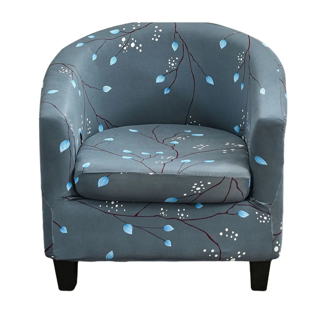 Tub Chair Slate Grey Botanical Branch Motif Slipcover