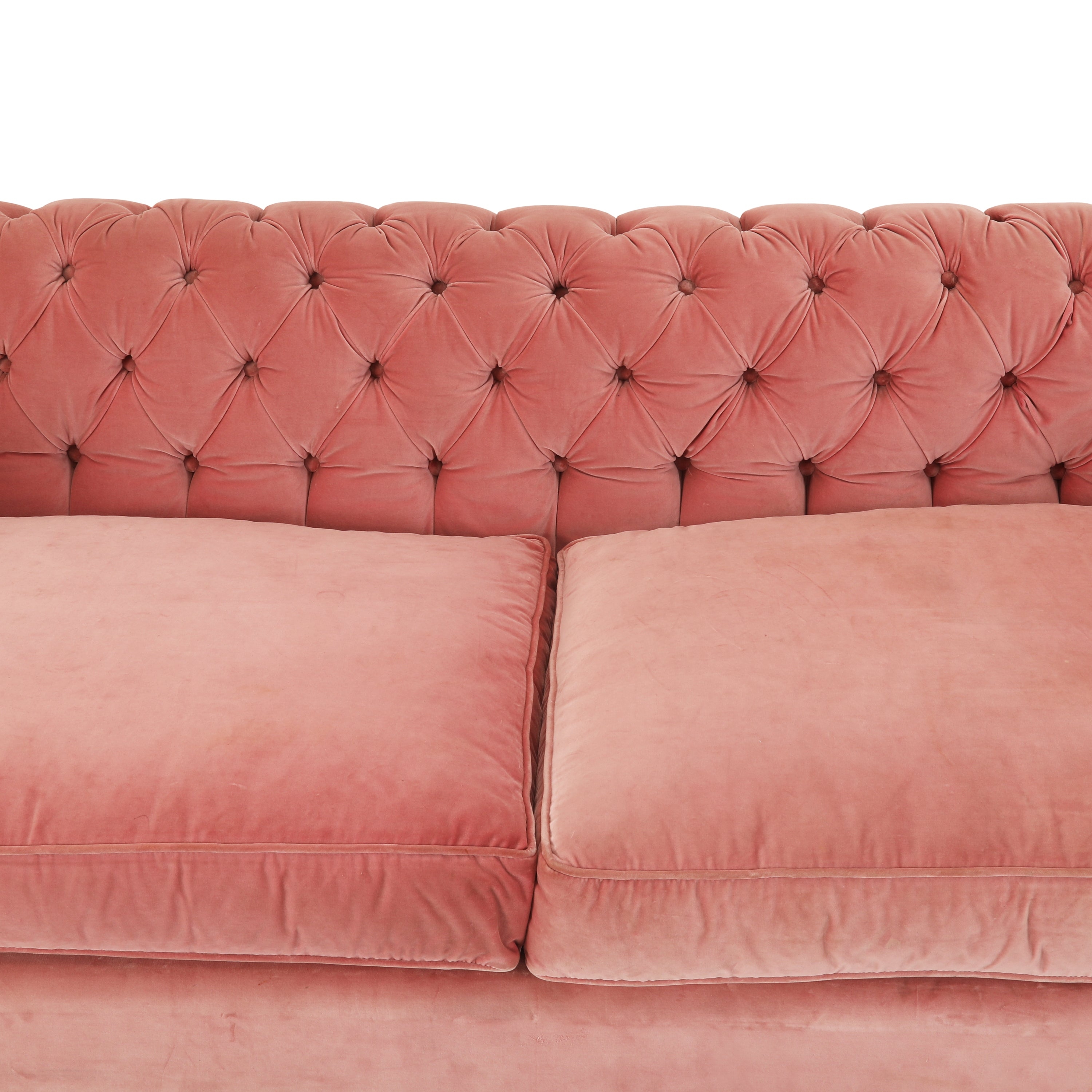 Tufted Sofa with Boxed Cushions in Dusty Rose Lounge Style