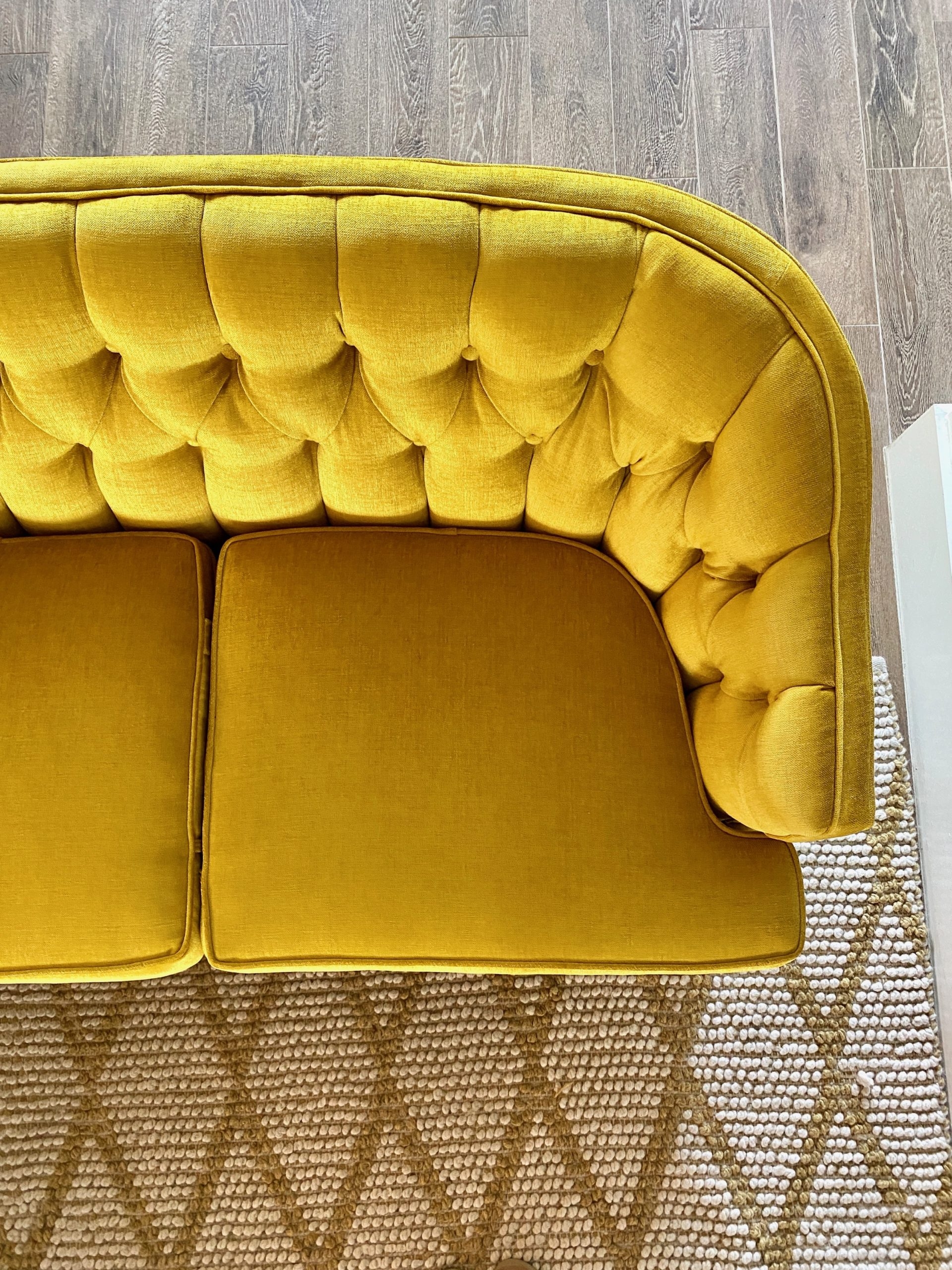 Tufted Sofa with Curved Back and Yellow Diamond Upholstery