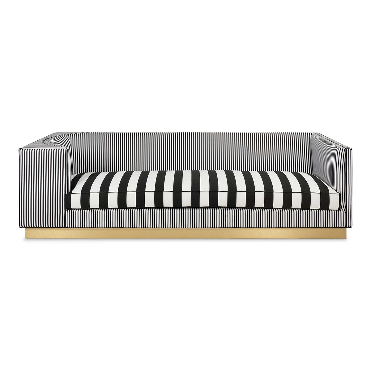 Tuxedo Sofa Gold Plinth Base Vertical Stripe Design