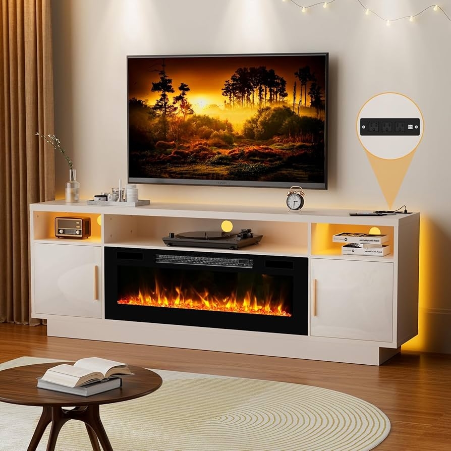 TV Stand With Integrated Power Outlet And LED Backlighting