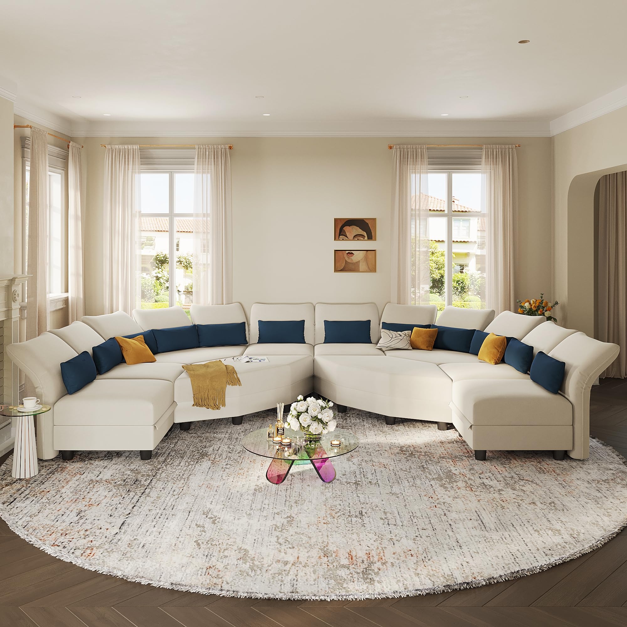 U-Shaped Sectional 10 Seat Modular Sofa in Warm White