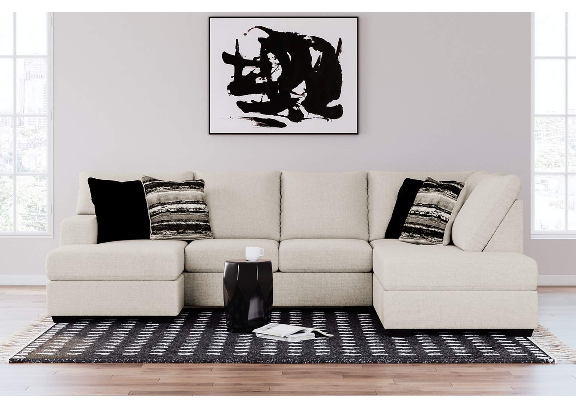 U-Shaped Sectional Warm Beige Double Chaise Monochromatic Set