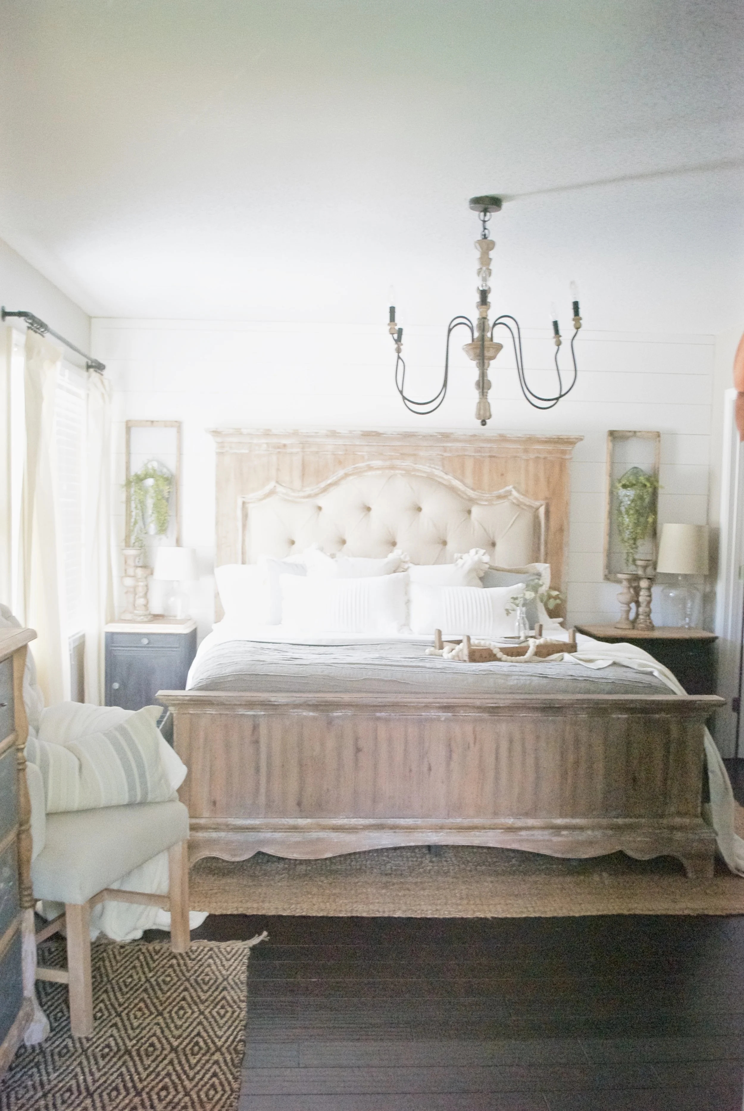Upholstered Bed Arched Frame Distressed Wood Bed Frame