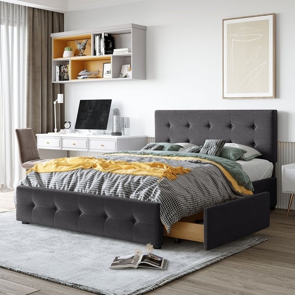Upholstered Bed Charcoal Gray Button Tufted Frame